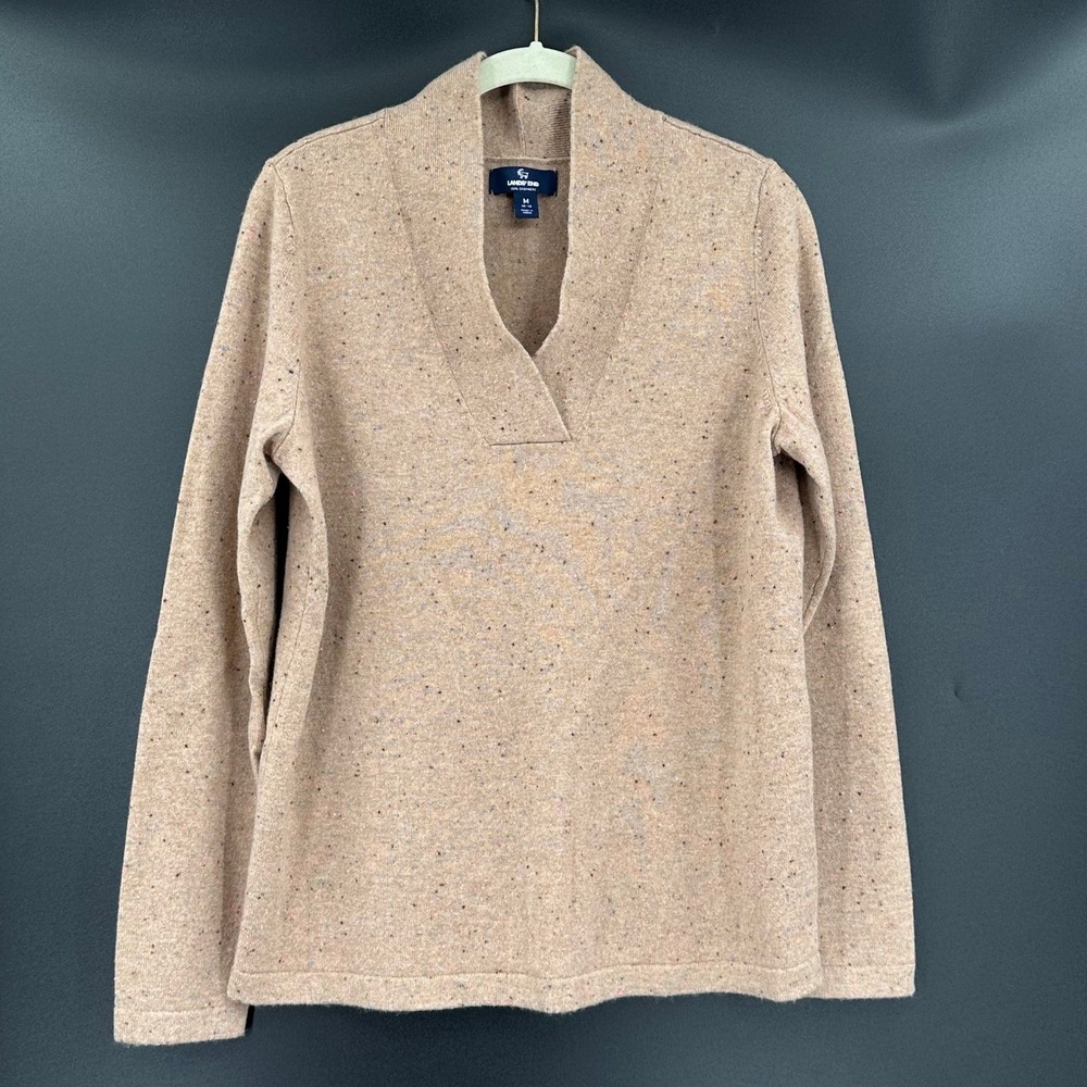 Lands End Womens Tan Donegal 100% Cashmere Crossover V-Neck Sweater M 10-12